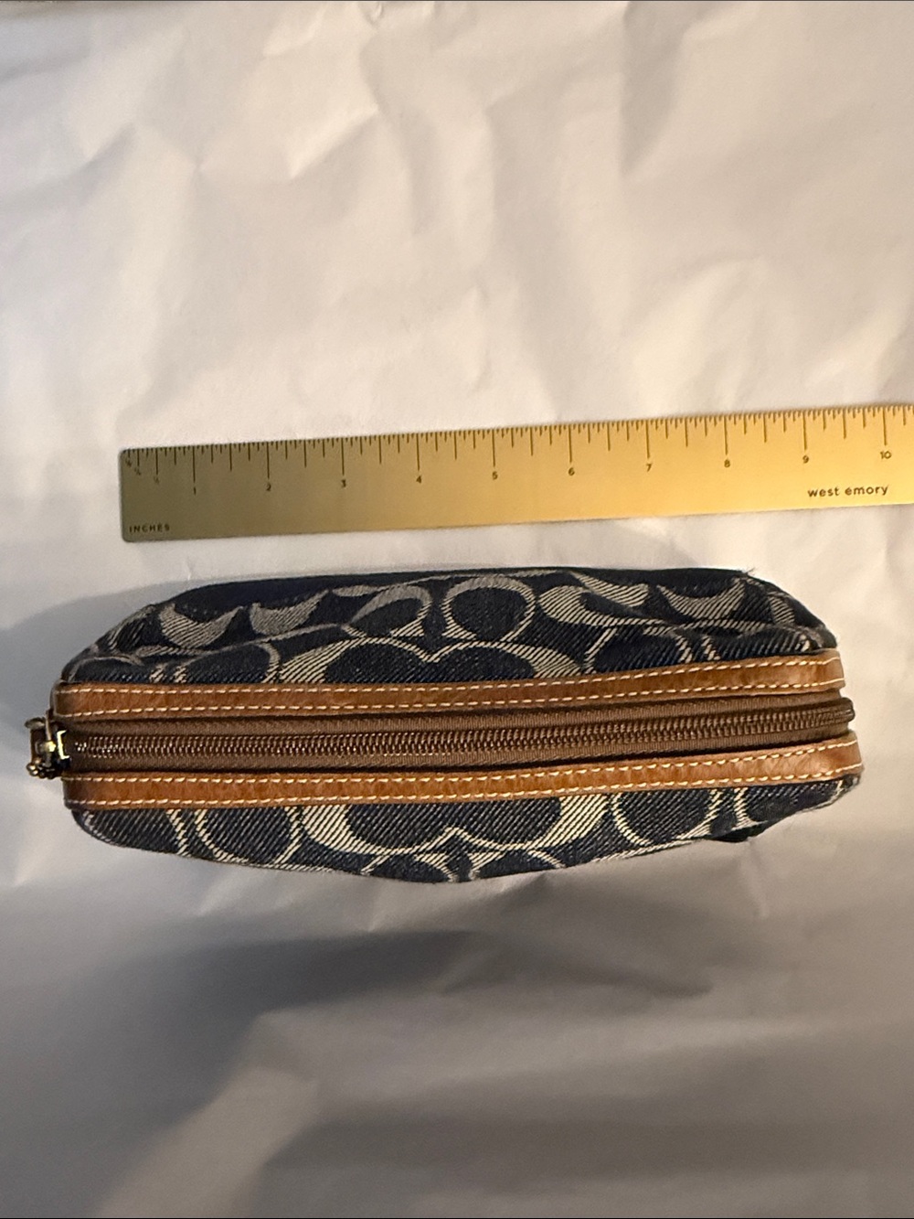 Coach anniversary striped denim blue and Ivory Signature Canvas Zip Pouch 40756 - Picture 6 of 16